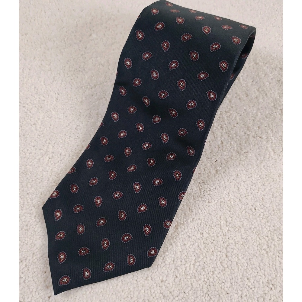 VTG Ferrell Reed For Nordstrom Silk Neck Tie Black Paisley Hand Made England 54"